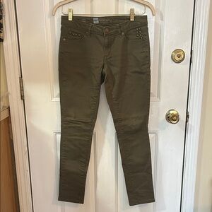 Olive Skinny Jeans with Studded Detail
